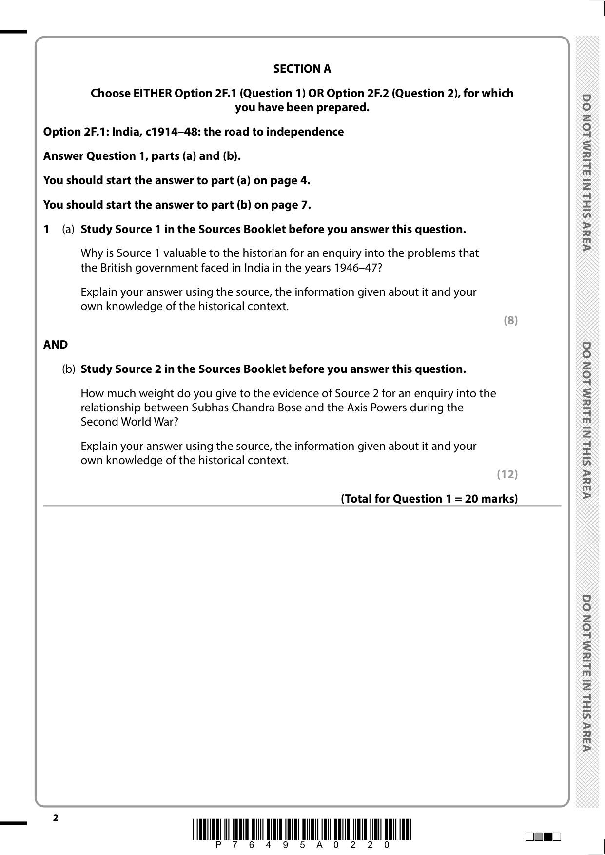 Pearson Edexcel AS History Paper 2F 2025 Question Paper PDF