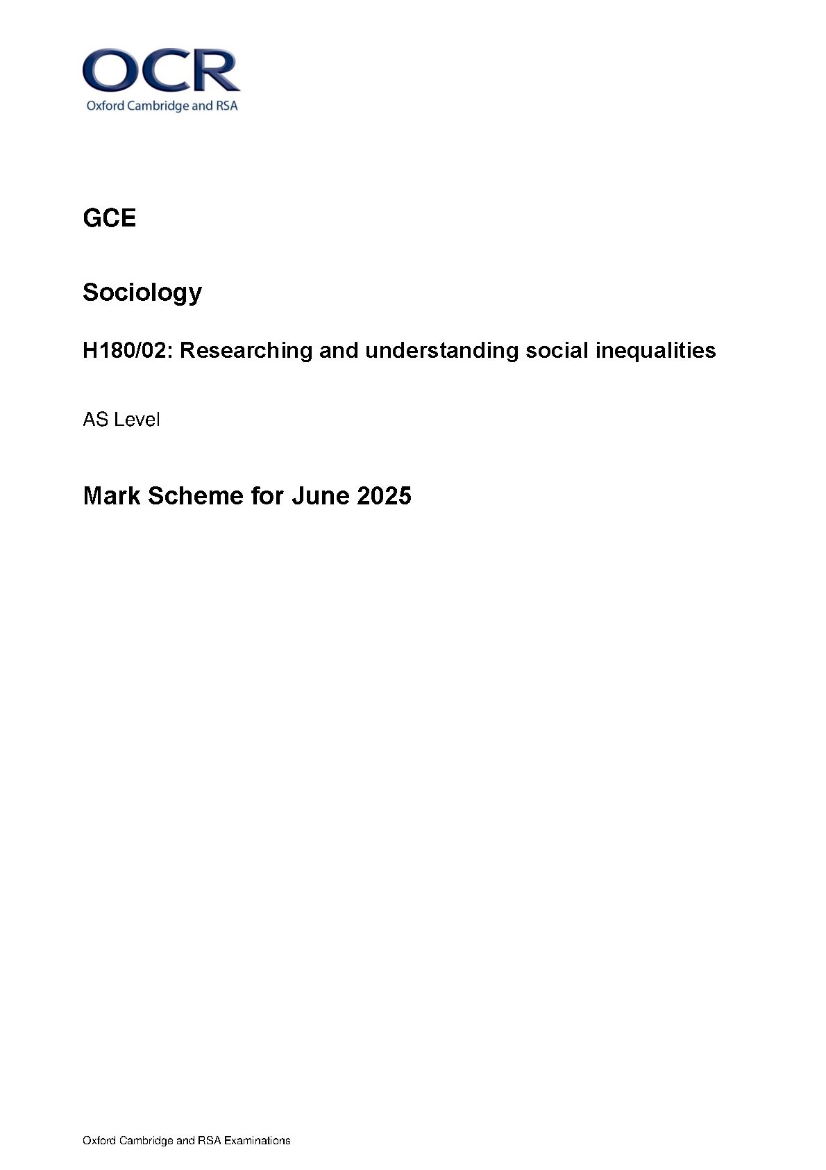 OCR AS Sociology Paper 2 2025 Mark Scheme PDF IMG-1