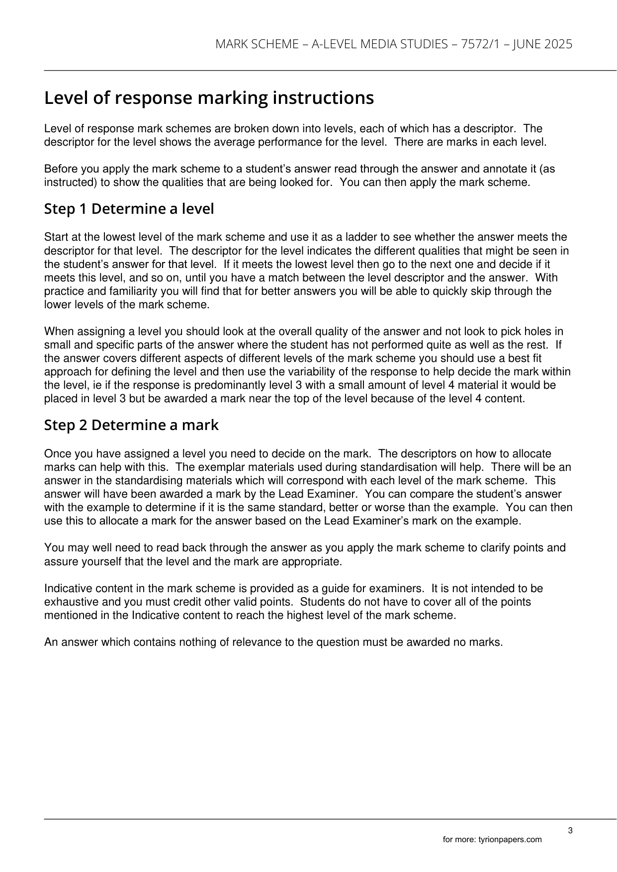 AQA A Level Media Studies Paper 1 2025 Mark Scheme IMG-3