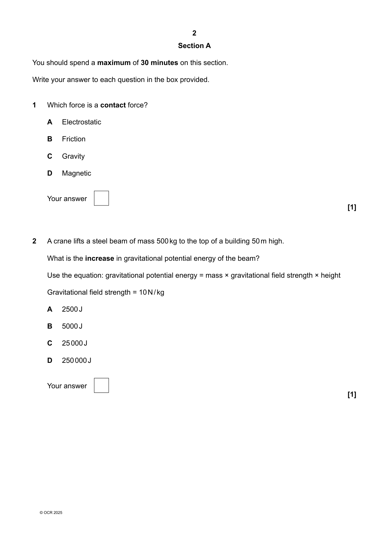 OCR GCSE Physics Paper 3 2025 Question Paper