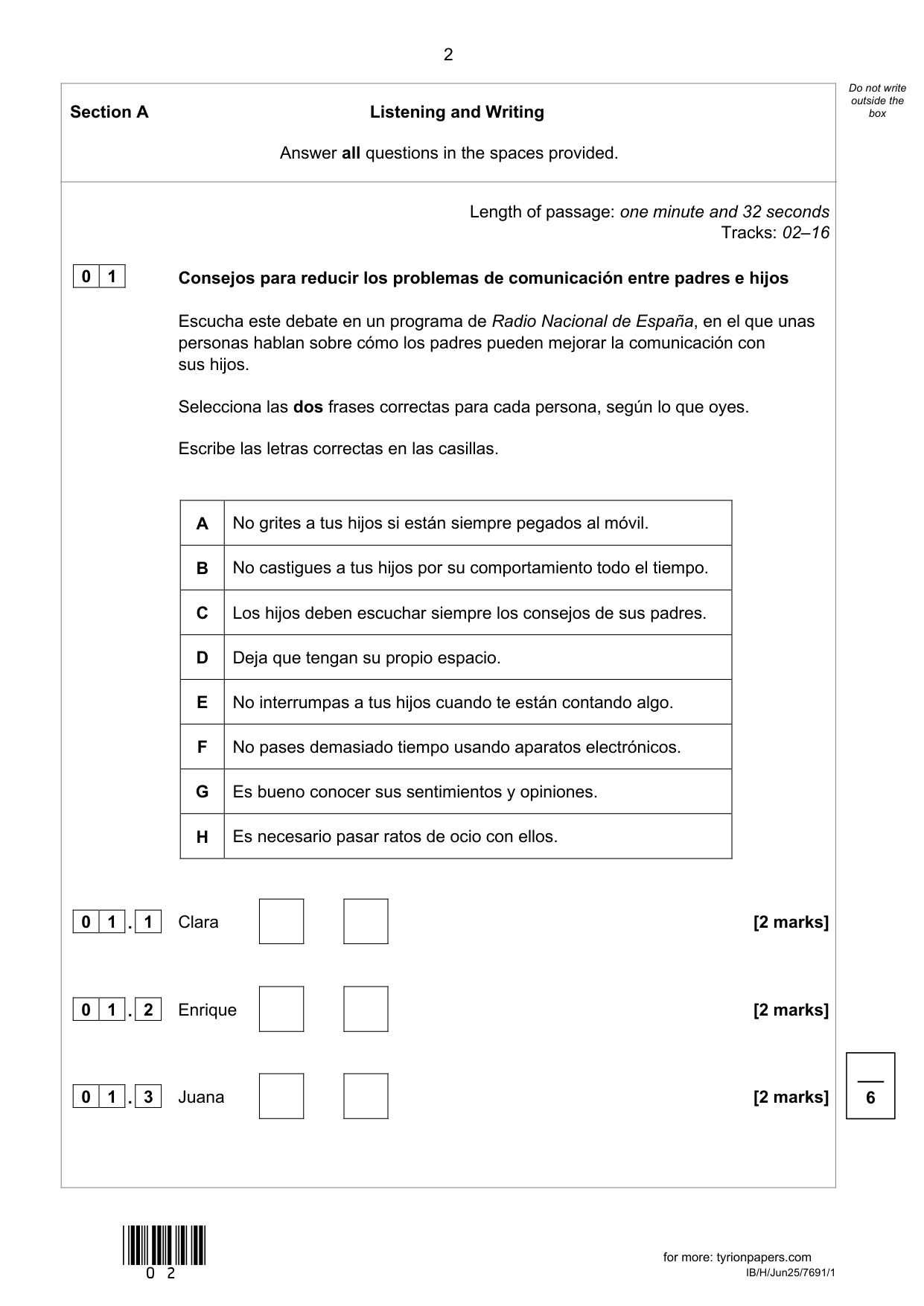 AQA AS Spanish Paper 1 2025 Question Paper