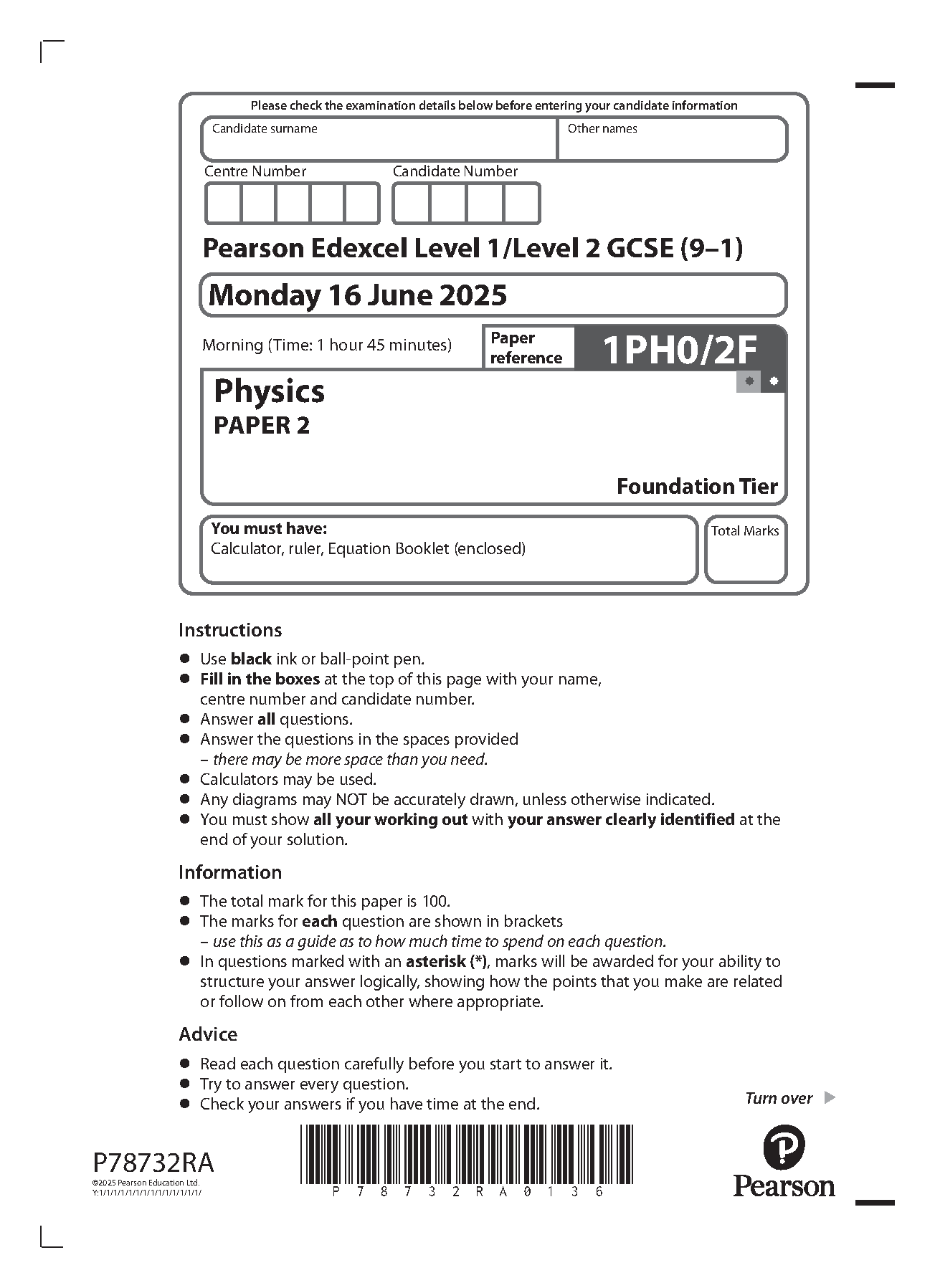 Pearson Edexcel GCSE Physics Paper 2F  2025 Question Paper IMG-1