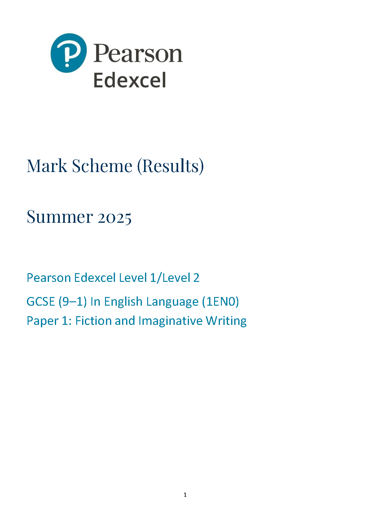 Pearson Edexcel GCSE English Language Paper 1 2025 MS PDF