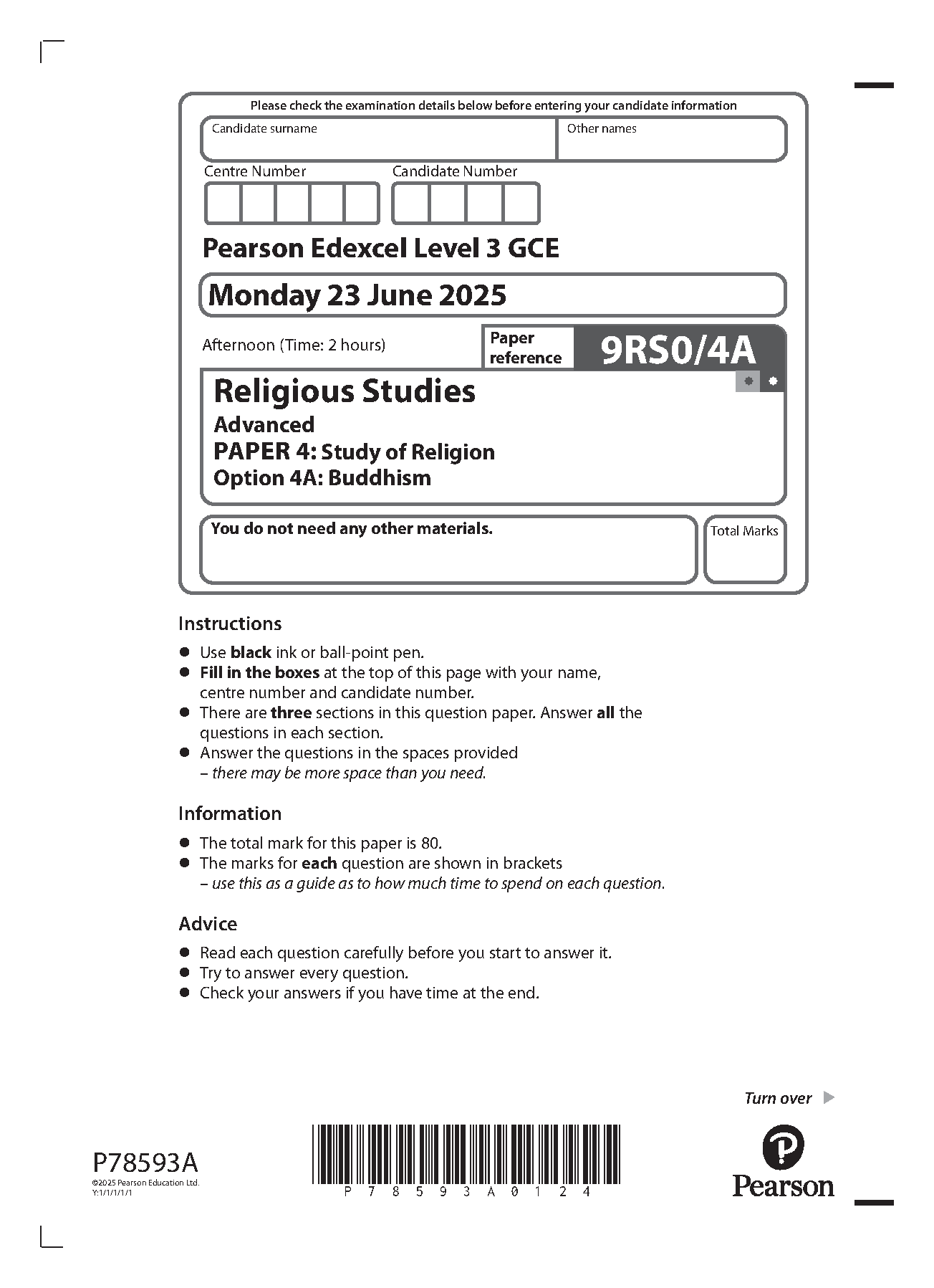 Pearson Edexcel A Level Religious Studies Paper 4A 2025 QP IMG-1