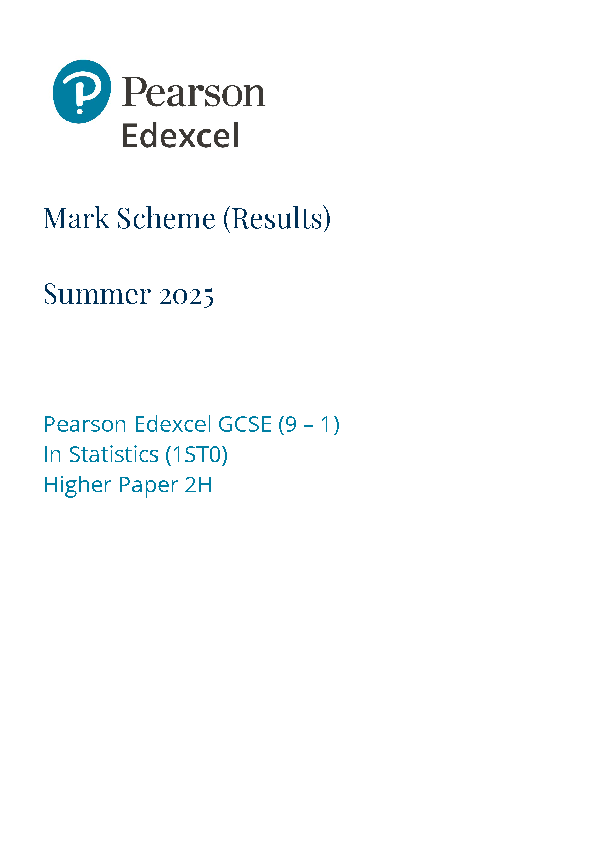 Pearson Edexcel GCSE Statistics Paper 2H 2025 Mark Scheme IMG-1