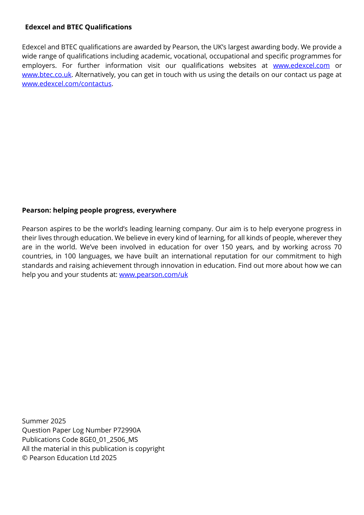 Pearson Edexcel AS Geography 2025 Paper 1 Mark Scheme PDF
