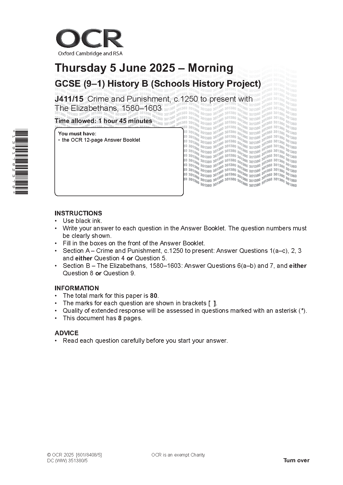OCR GCSE History Paper 15 2025 Question Paper