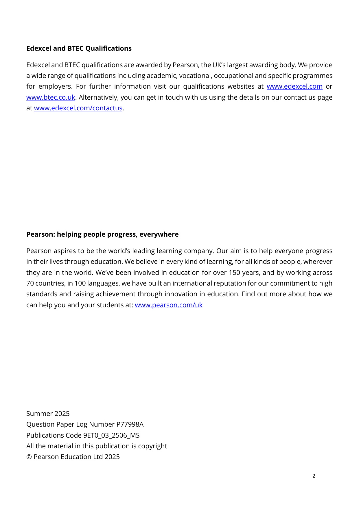 Pearson Edexcel A Level English Literature 2025 Paper 3 MS