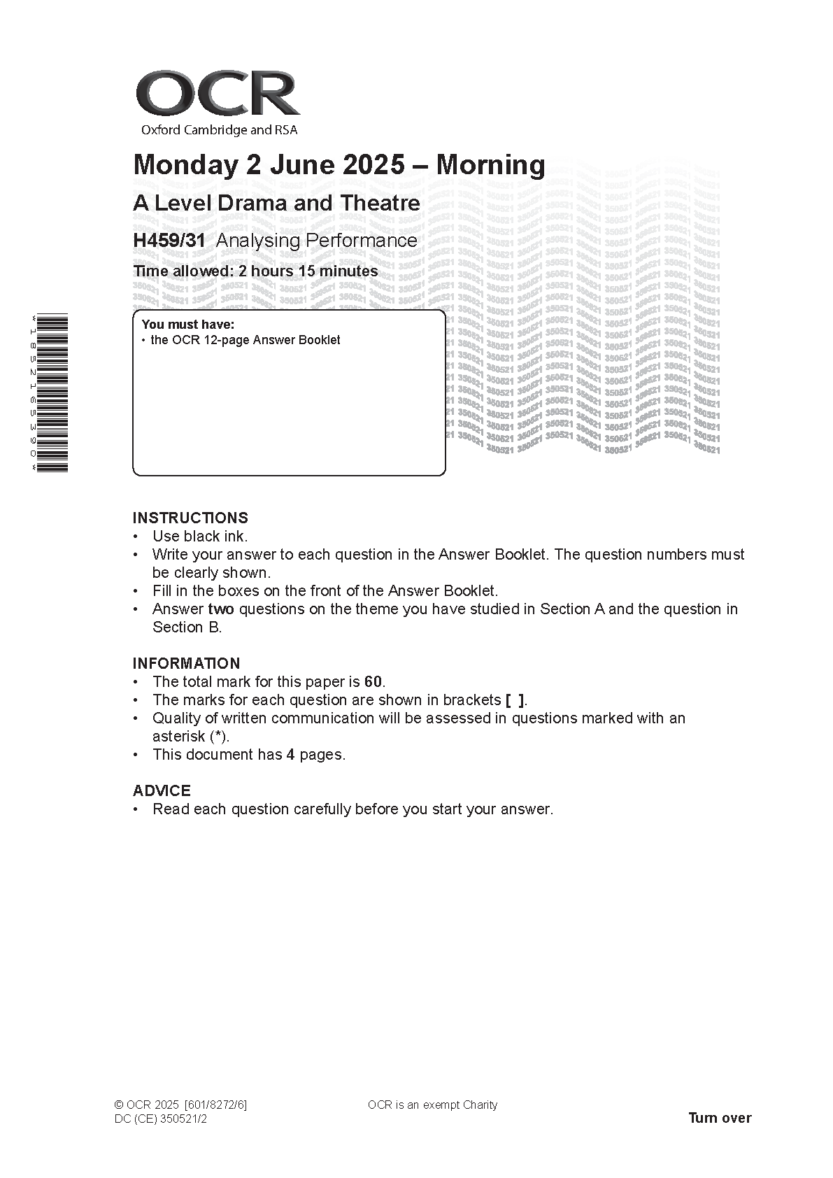 OCR A Level Drama and Theatre Paper 31 Question Paper IMG-1