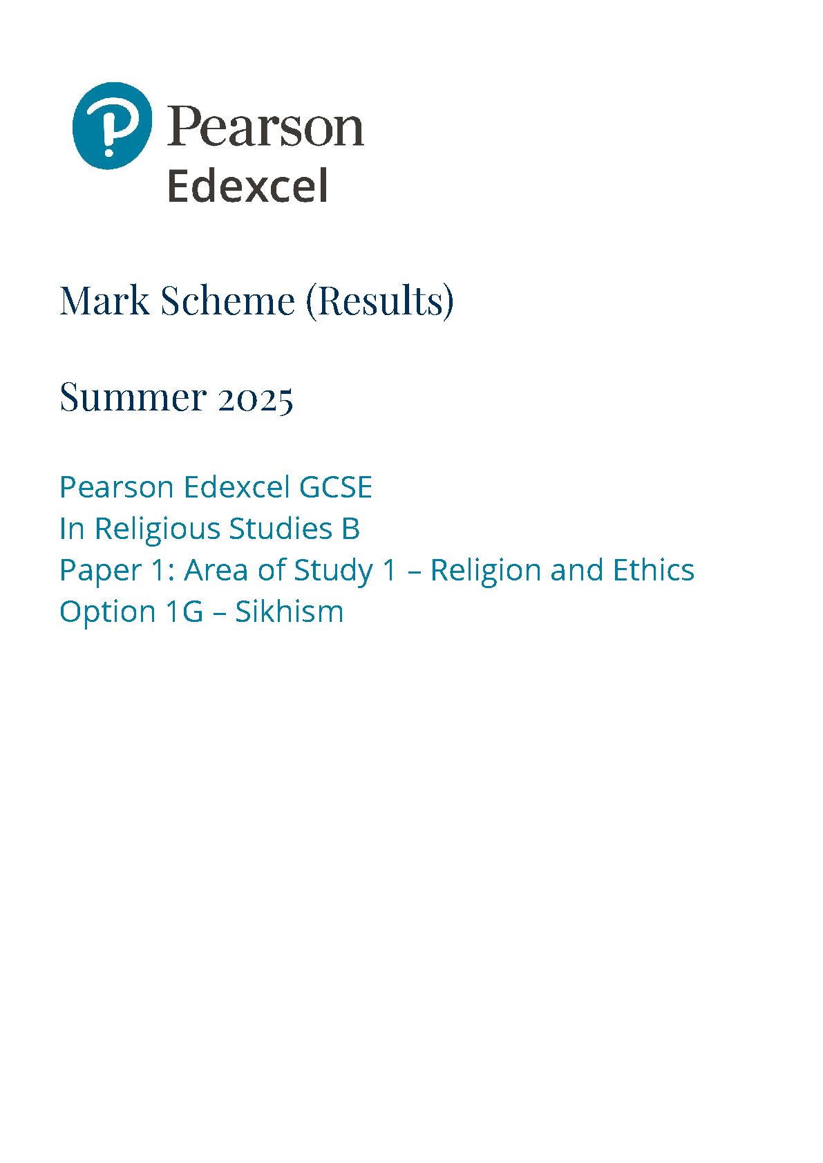 Pearson Edexcel GCSE Religious Studies  Paper 1G 2025 MS IMG-1
