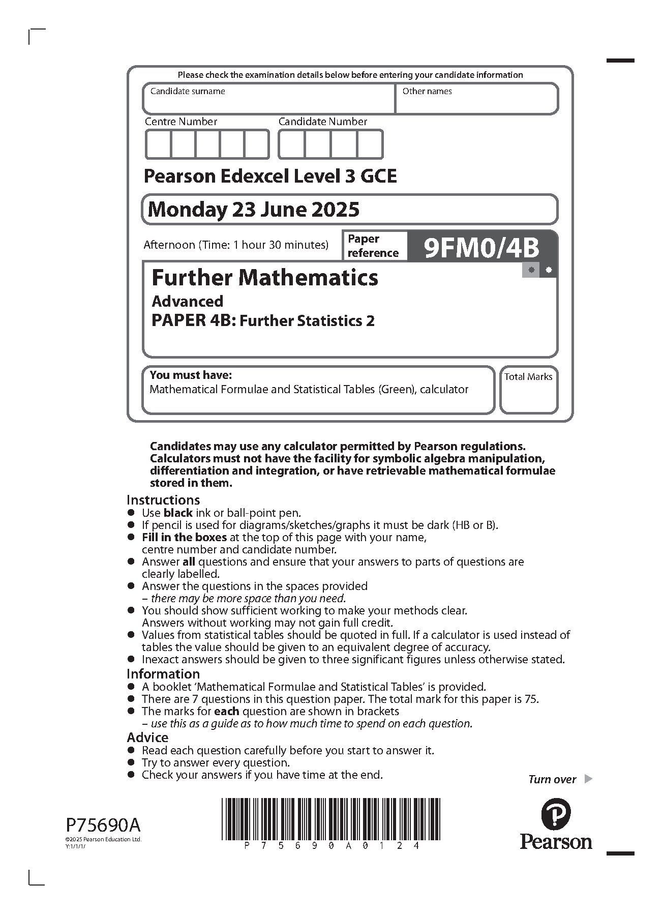 Pearson Edexcel A Level Further Mathematics Paper 4B 2025 QP IMG-1