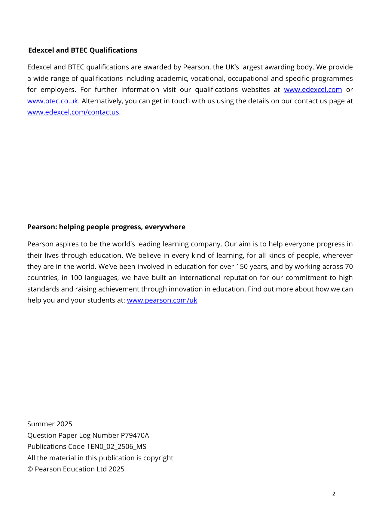 Pearson Edexcel GCSE English Language Paper 2  2025 MS PDF
