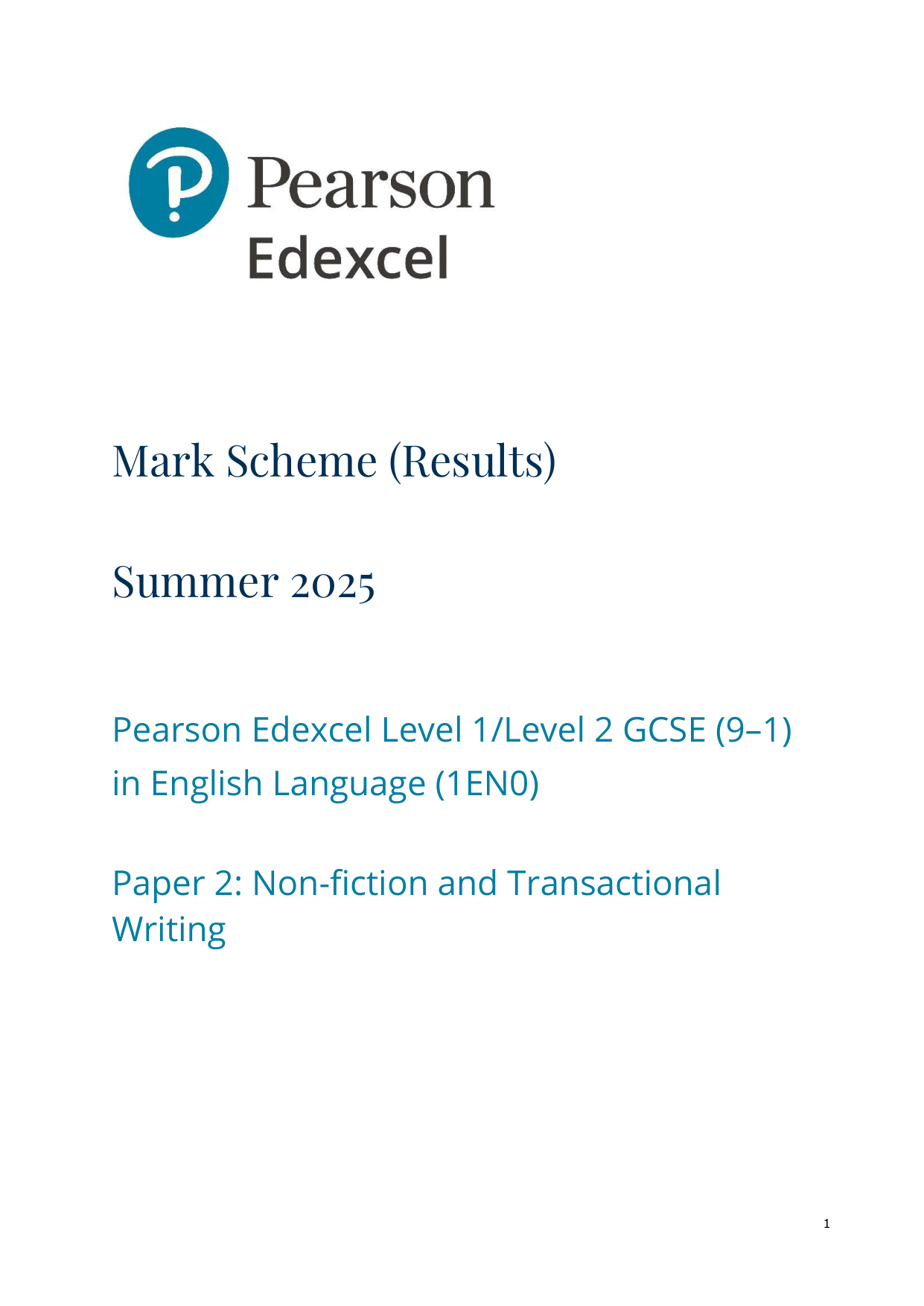 Pearson Edexcel GCSE English Language Paper 2  2025 MS PDF