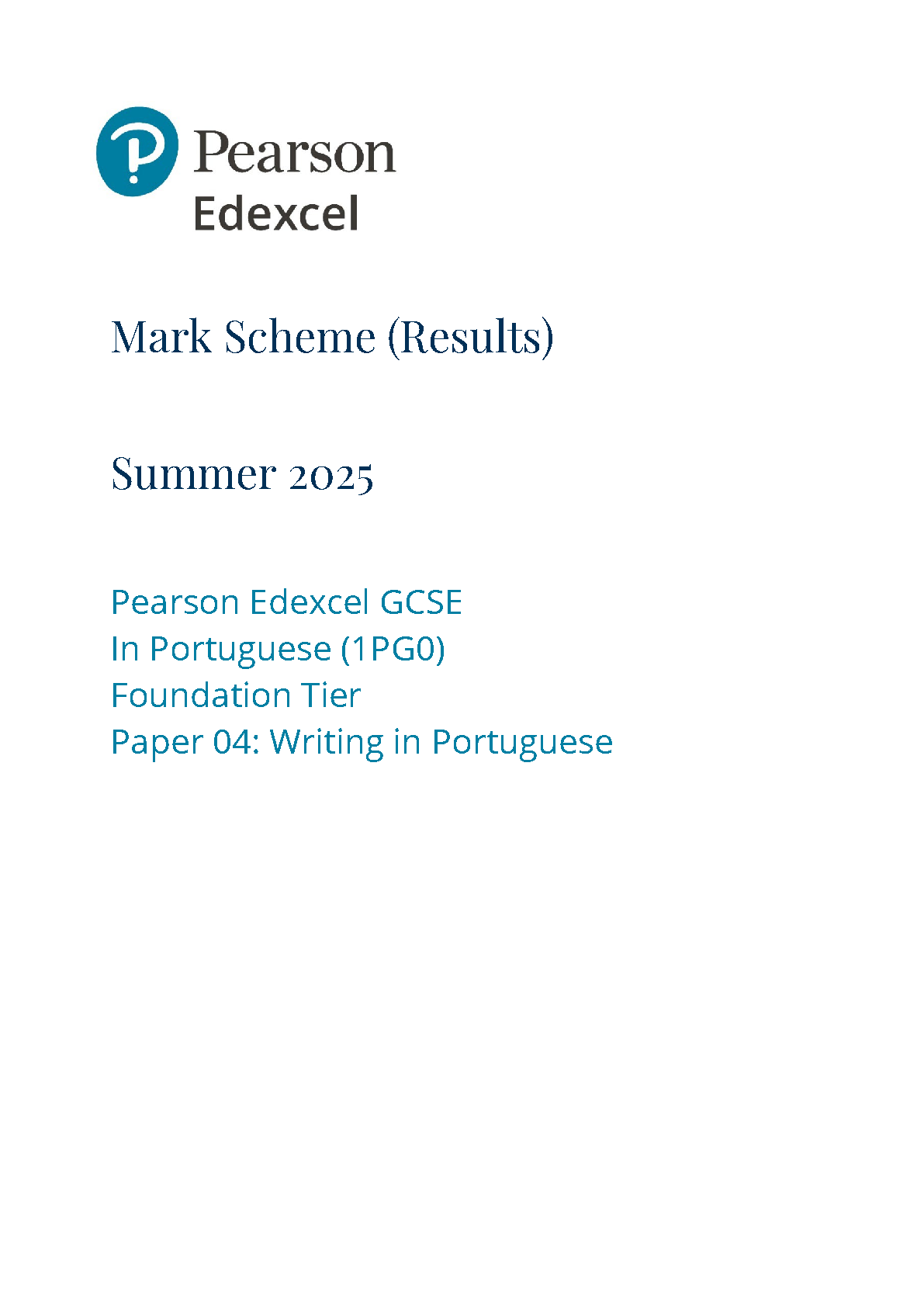 Pearson Edexcel GCSE Portuguese Paper 4F 2025 Mark Scheme IMG-1