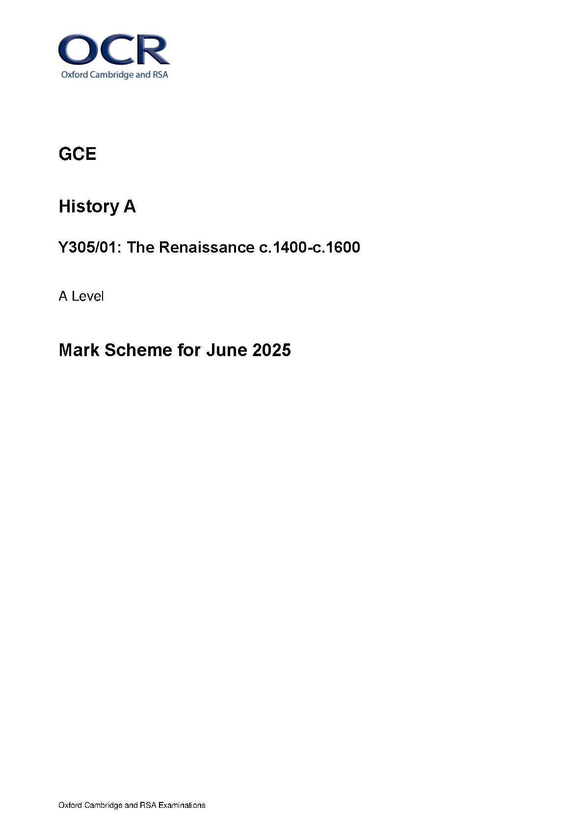 OCR A Level History A Renaissance 2025 Mark Scheme IMG-1