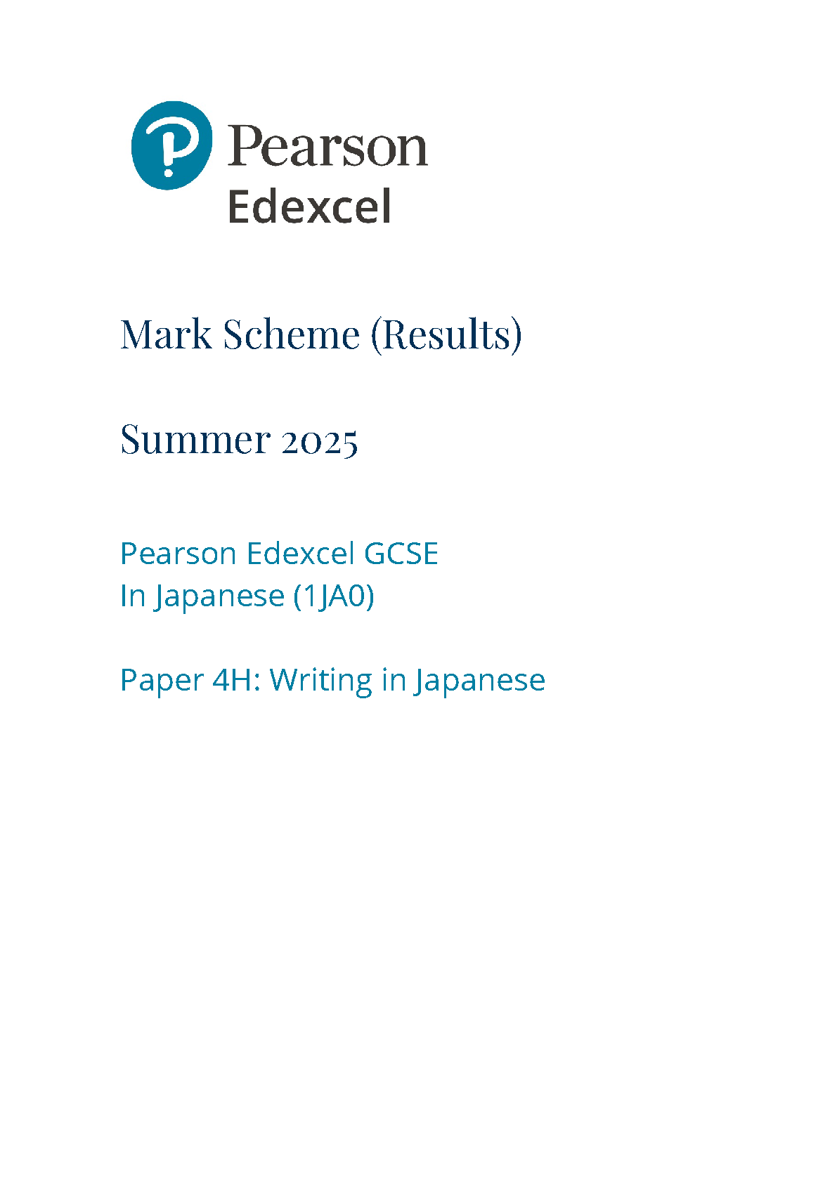 Pearson Edexcel GCSE Japanese Paper 4H 2025 Mark Scheme IMG-1