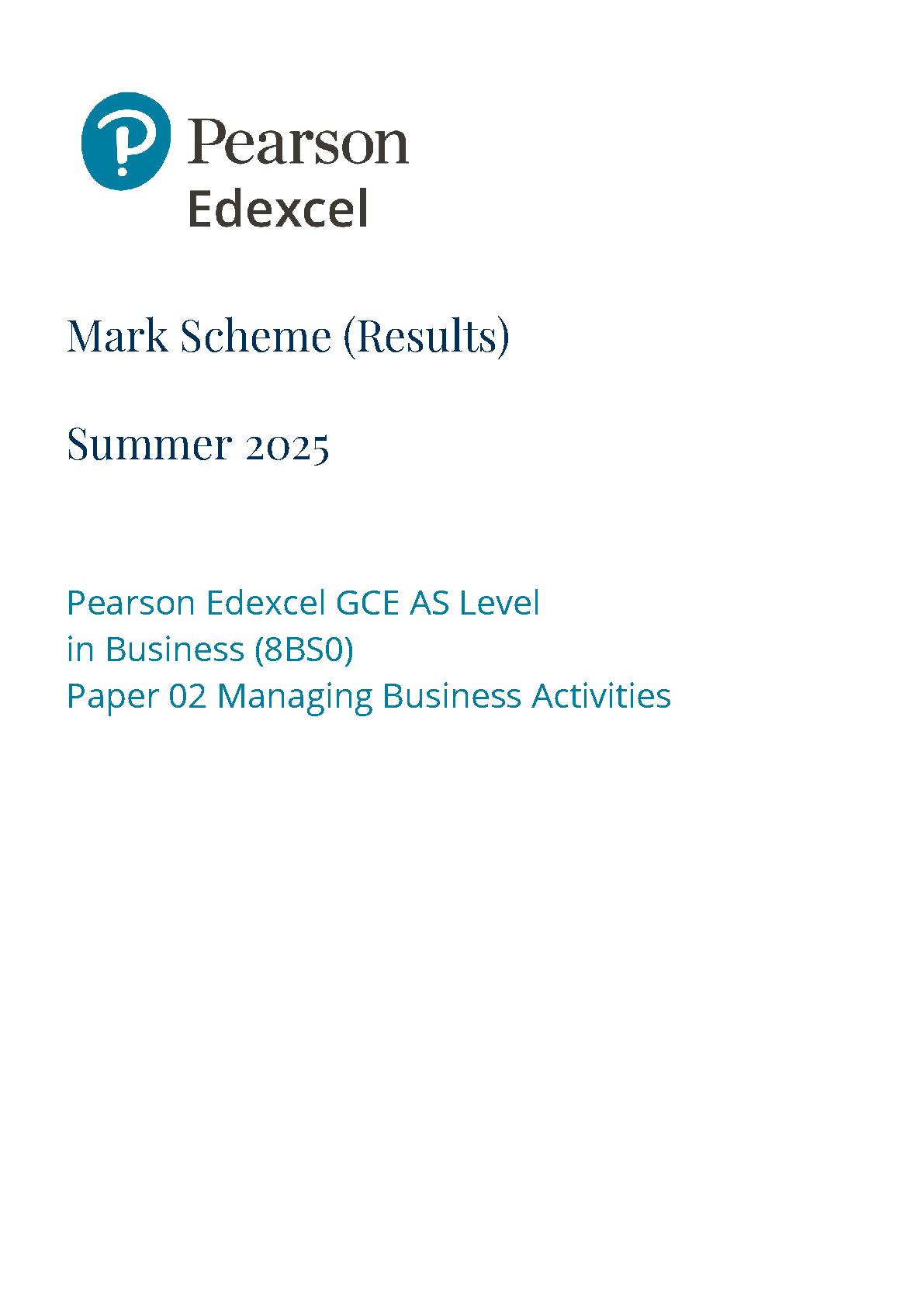 Pearson Edexcel AS Business Paper 2 2025 Mark Scheme IMG-1
