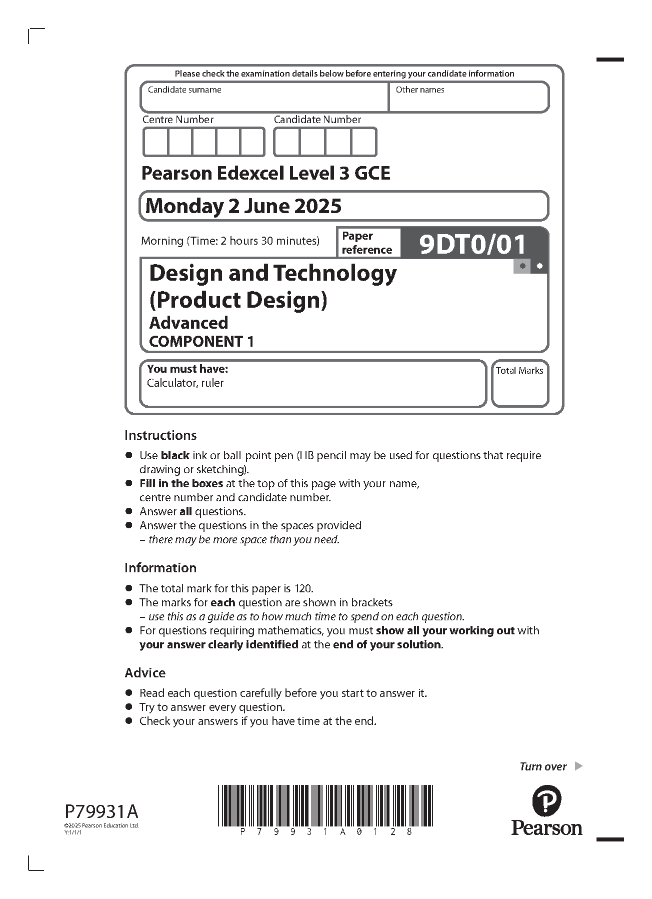 Pearson Edexcel A Level Design and Technology 2025 QP IMG-1