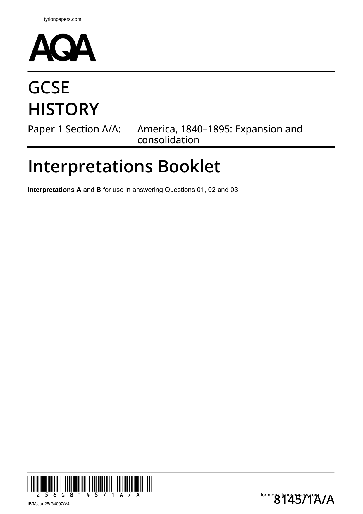 AQA GCSE History Paper 1 2025 Interpretations Booklet