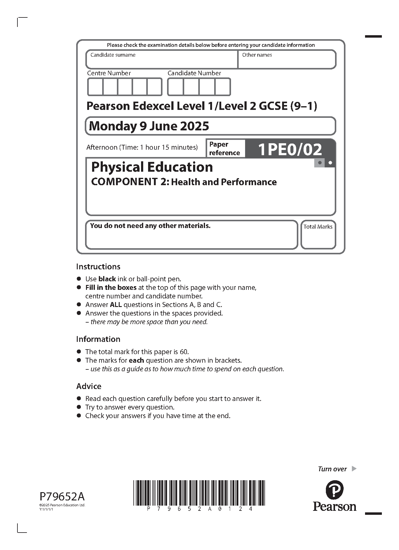 Pearson Edexcel GCSE Physical Education Paper 2  2025 QP PDF IMG-1