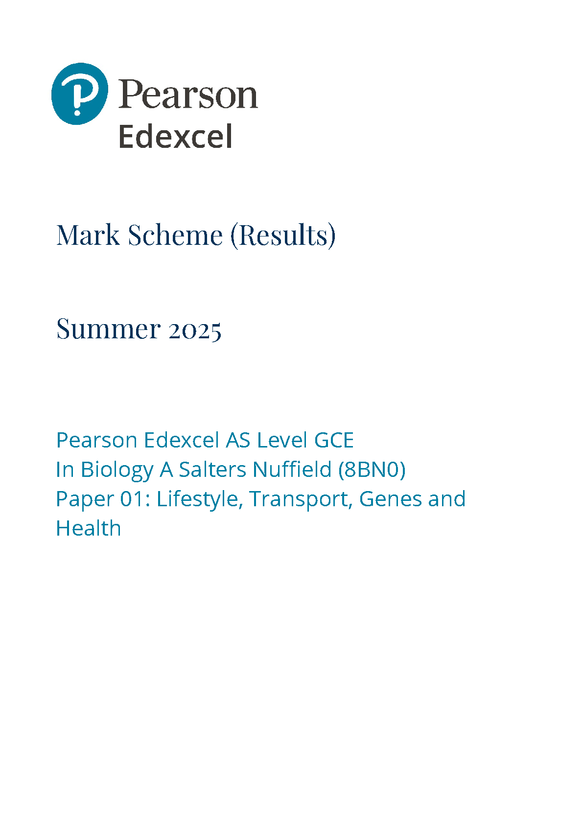 Pearson Edexcel AS Biology Paper 1 2025 Mark Scheme IMG-1