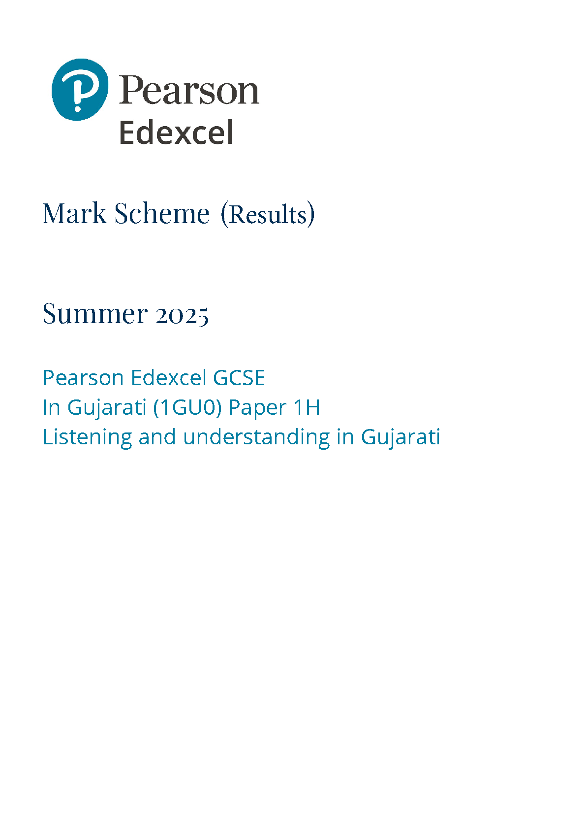 Pearson Edexcel GCSE Gujarati Paper 1H 2025 Mark Scheme PDF IMG-1