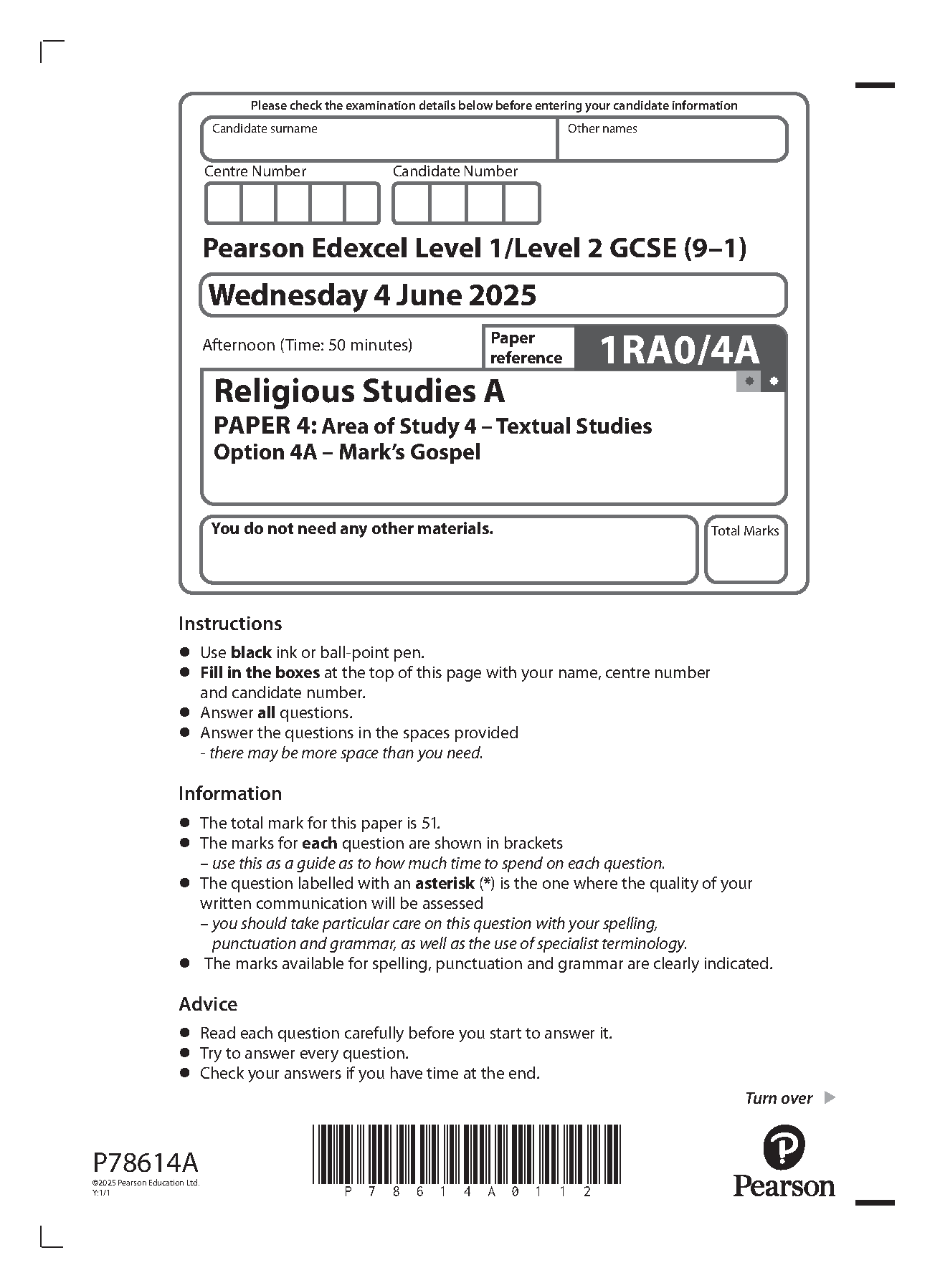 Pearson Edexcel GCSE Religious Studies Paper 4A 2025 QP IMG-1