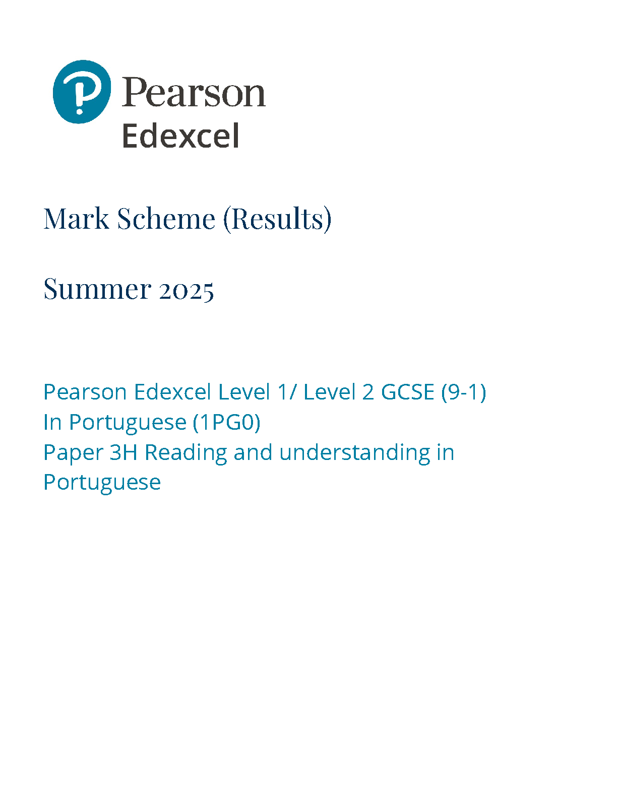 Pearson Edexcel GCSE Portuguese Paper 3H 2025 Mark Scheme IMG-1