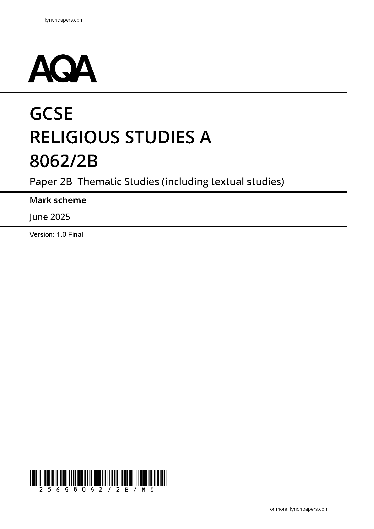AQA GCSE Religious Studies Paper 2b 2025 Mark Scheme IMG-1