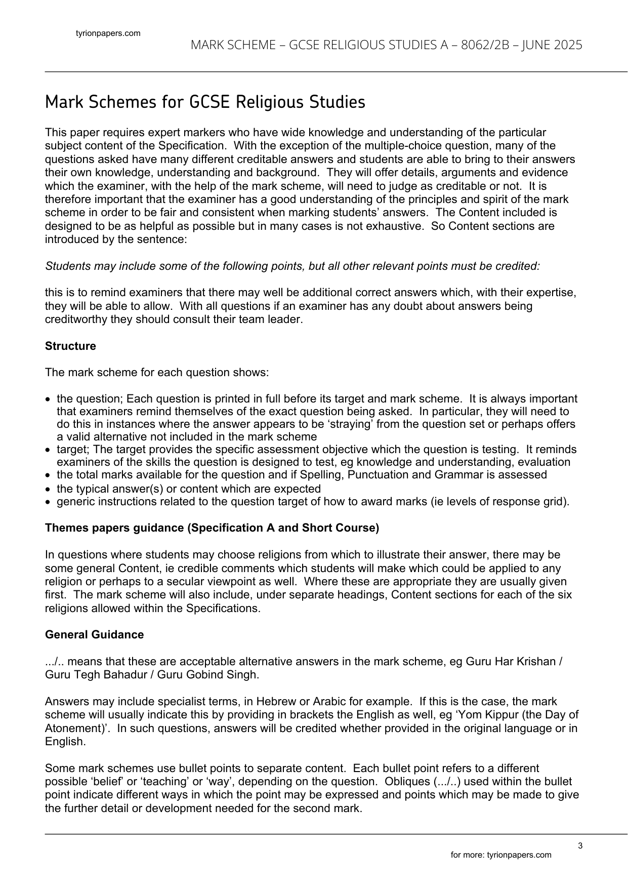 AQA GCSE Religious Studies Paper 2b 2025 Mark Scheme IMG-3