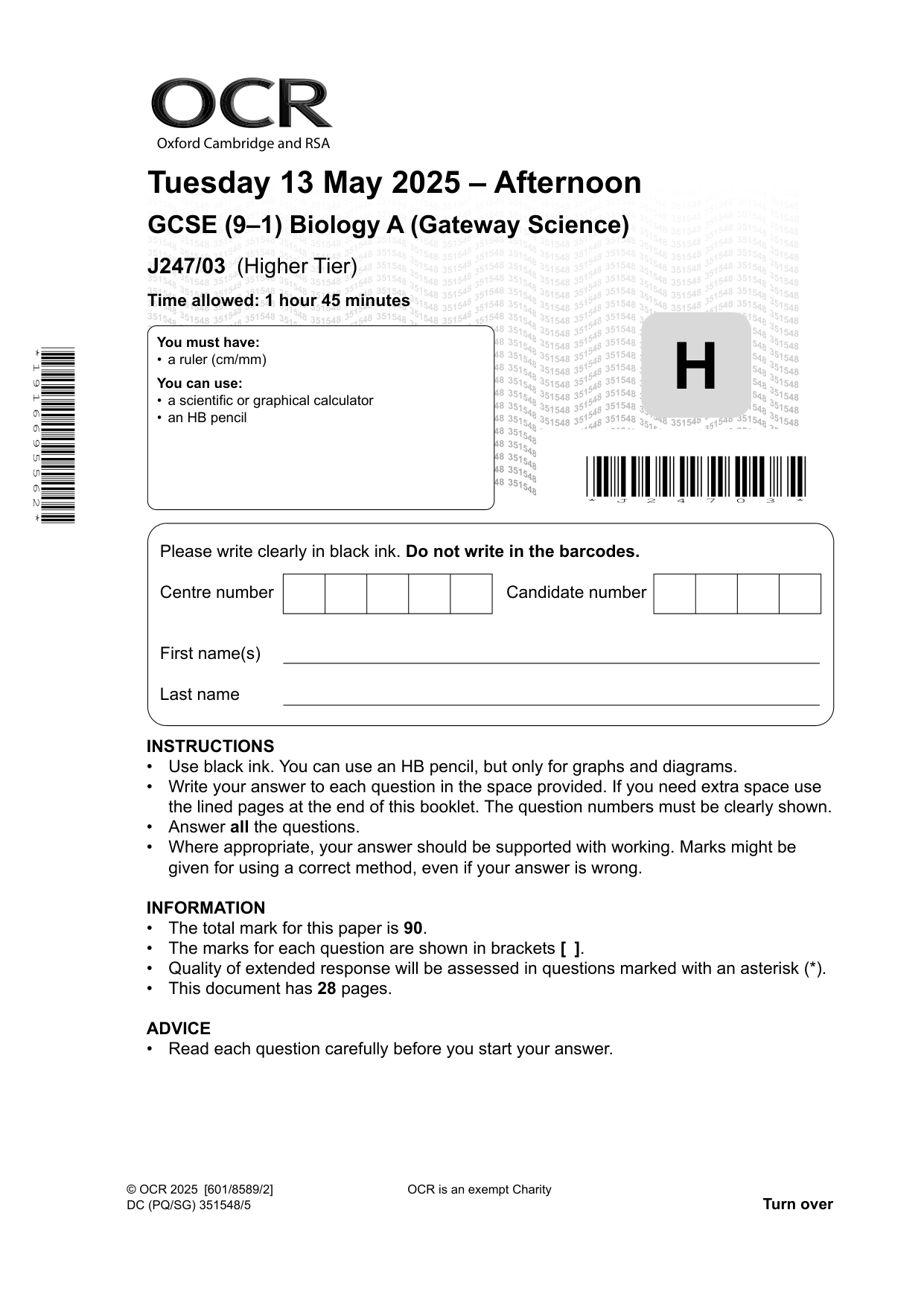 OCR GCSE Biology A Higher June 2025 Question Paper IMG-1