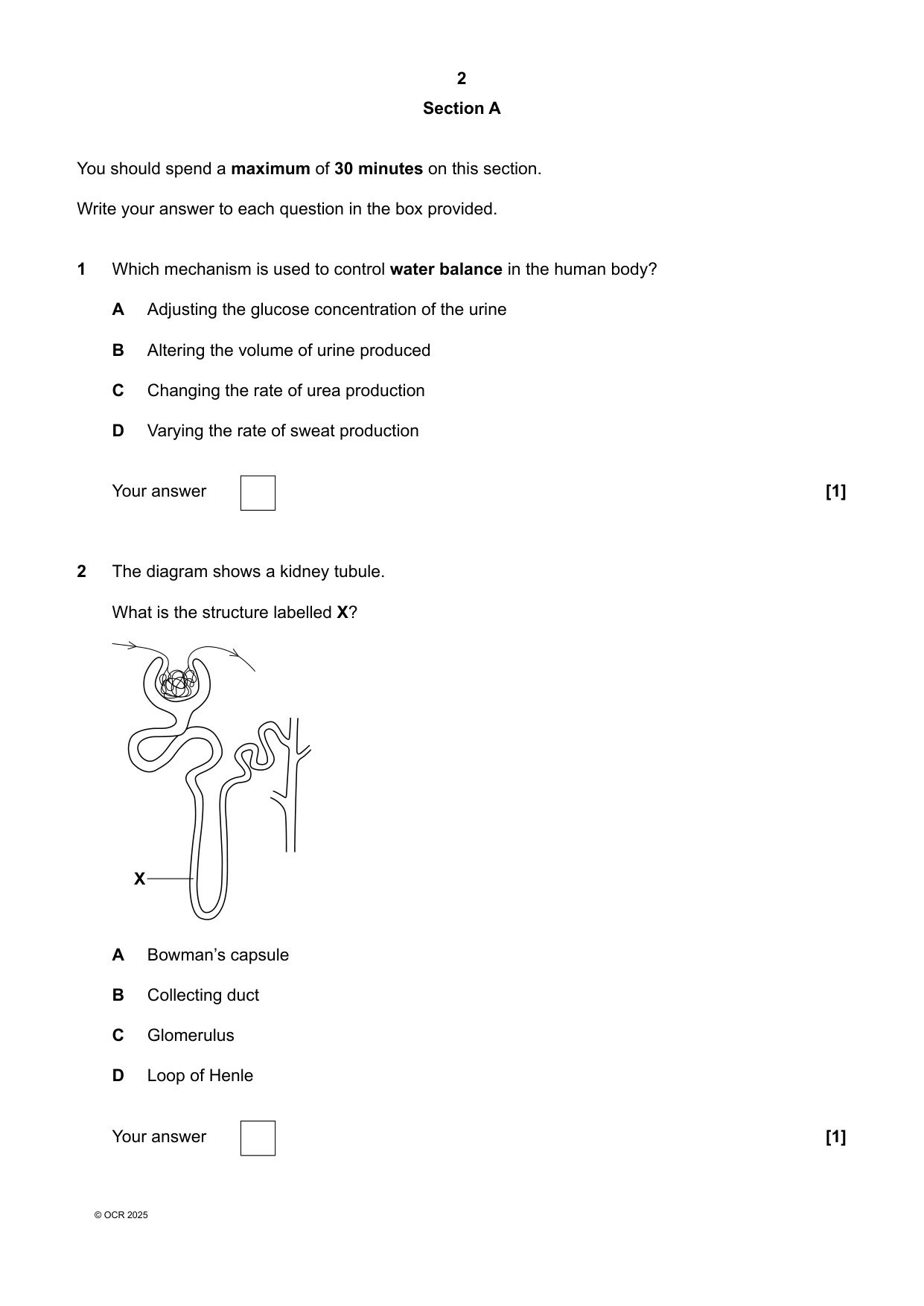 OCR GCSE Biology A Higher June 2025 Question Paper