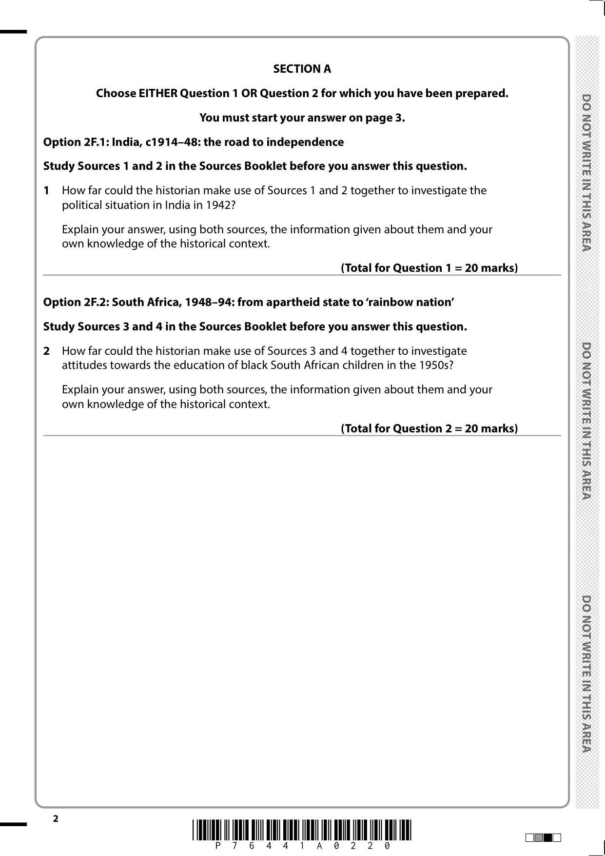 Pearson Edexcel A Level History Paper 2F 2025 QP PDF