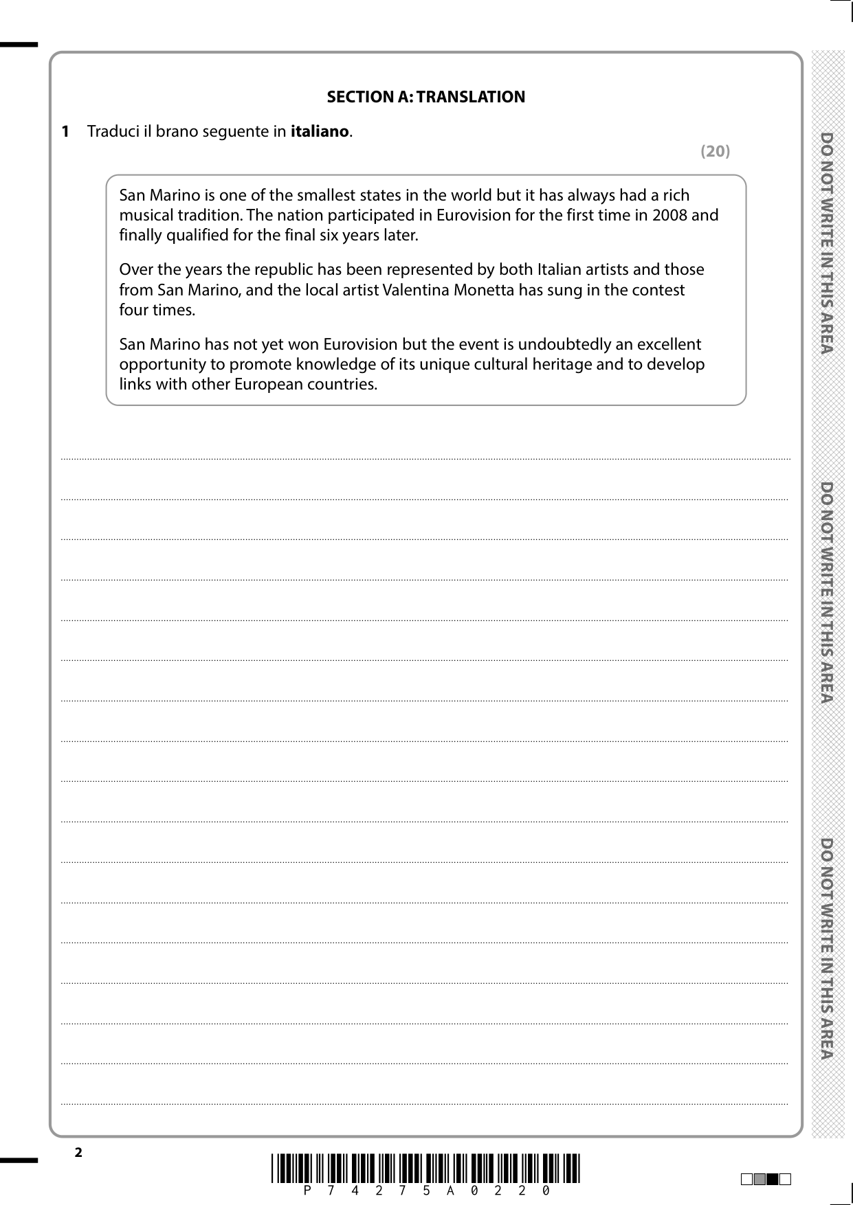 Pearson Edexcel A Level Italian Paper 2 2025 Question Paper