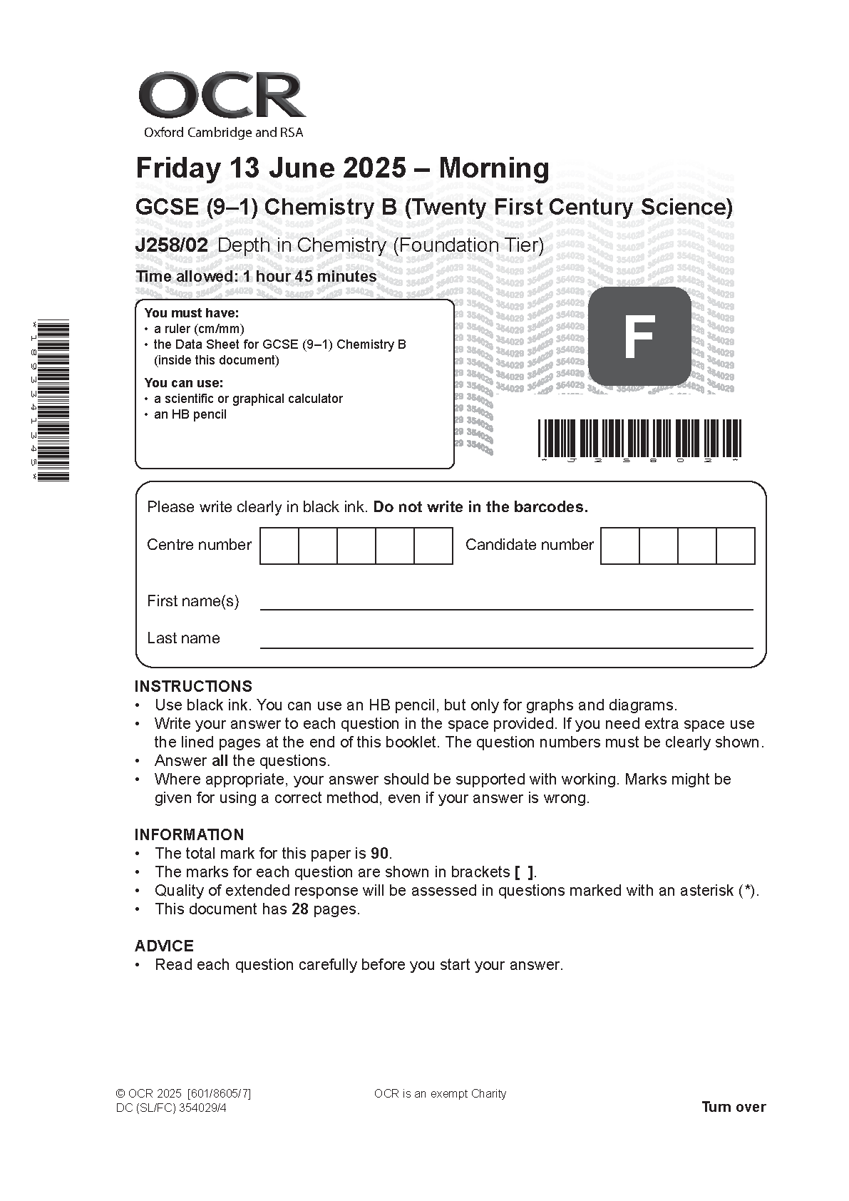OCR GCSE Chemistry  B Paper 2 2025 Question Paper