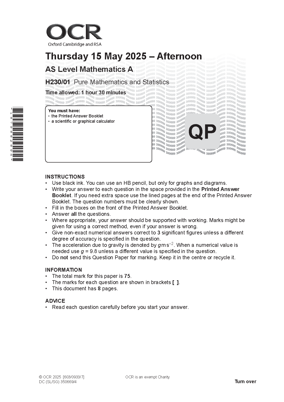 OCR AS Mathematics A Paper 1 2025 Question Paper IMG-1