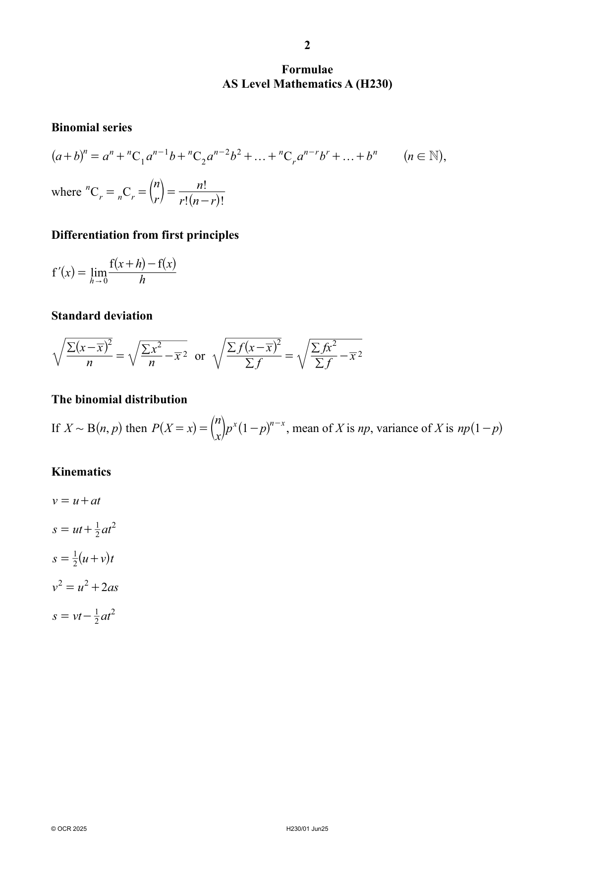 OCR AS Mathematics A Paper 1 2025 Question Paper