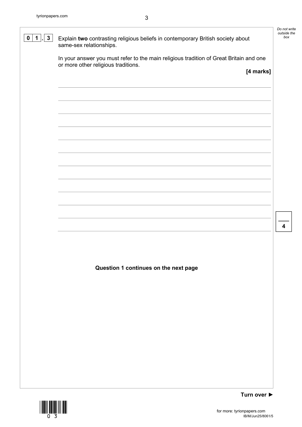 AQA GCSE Religious Studies Themes 2025 Question Paper IMG-3