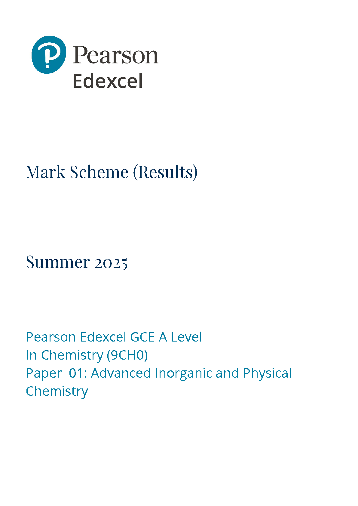 Pearson Edexcel A Level Chemistry Paper 1 2025 Mark scheme IMG-1