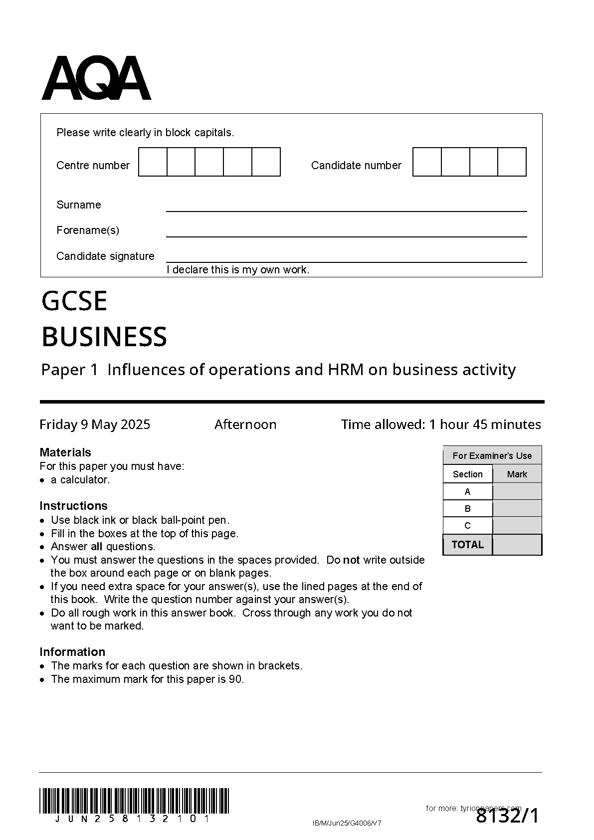 AQA GCSE Business Paper 1 2025 QP PDF IMG-1