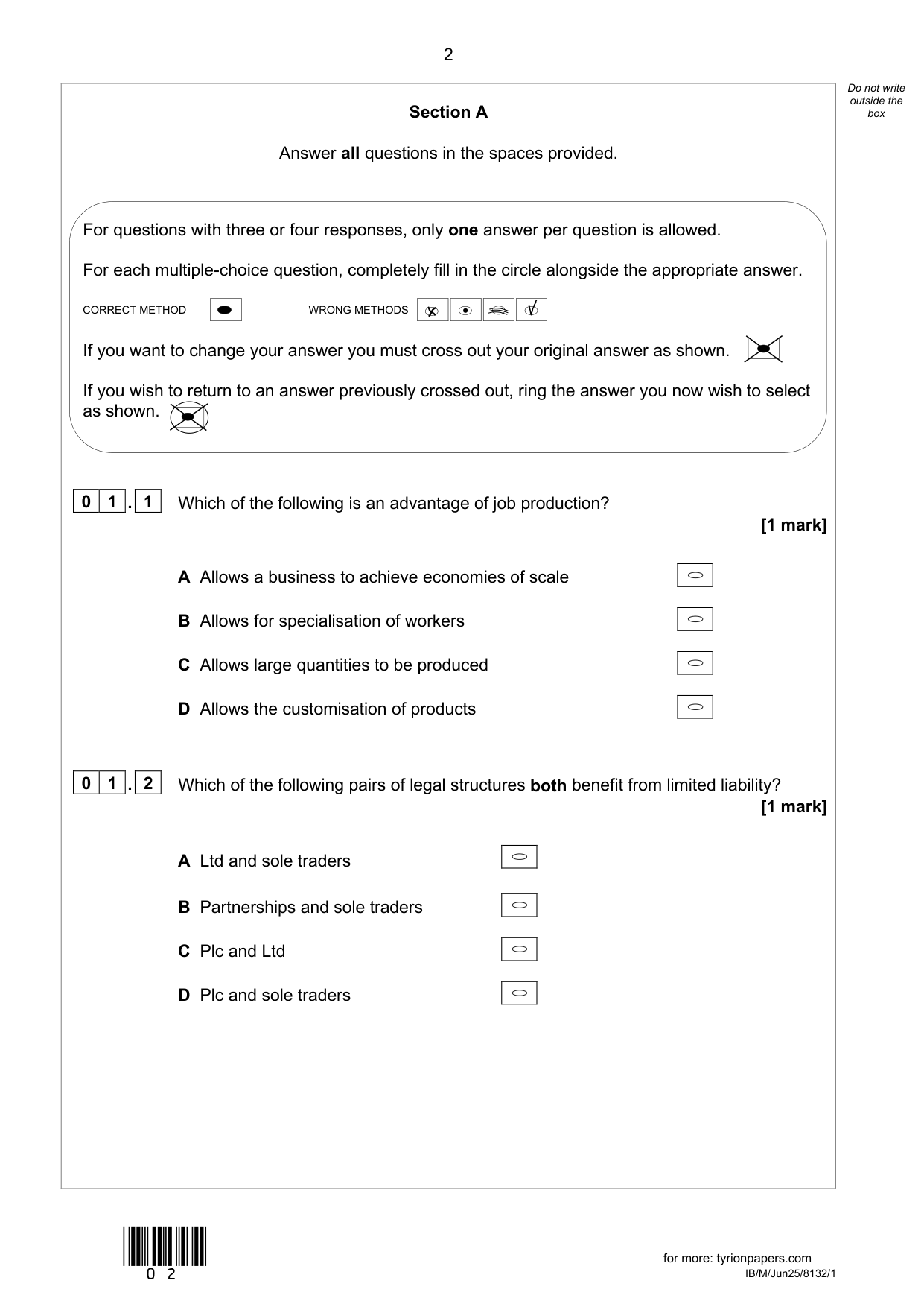 AQA GCSE Business Paper 1 2025 QP PDF