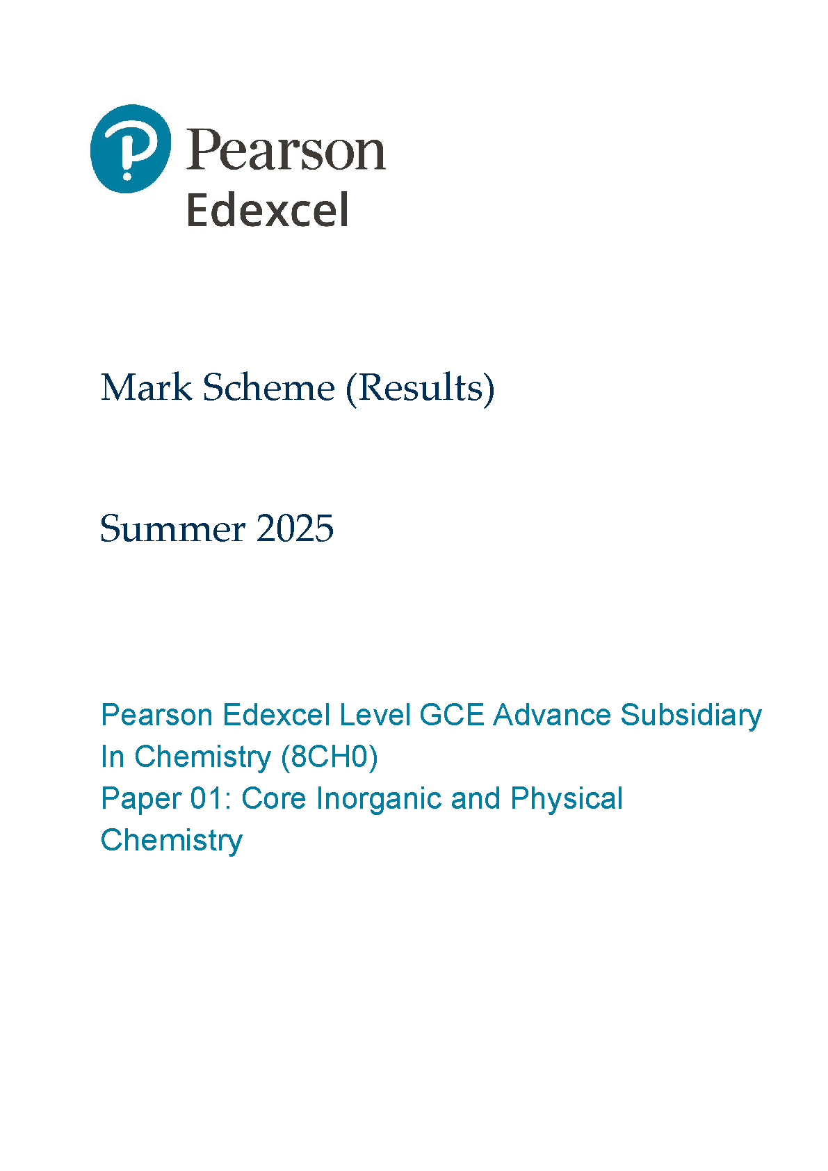 Pearson Edexcel AS Chemistry Paper 1 2025 Mark scheme IMG-1