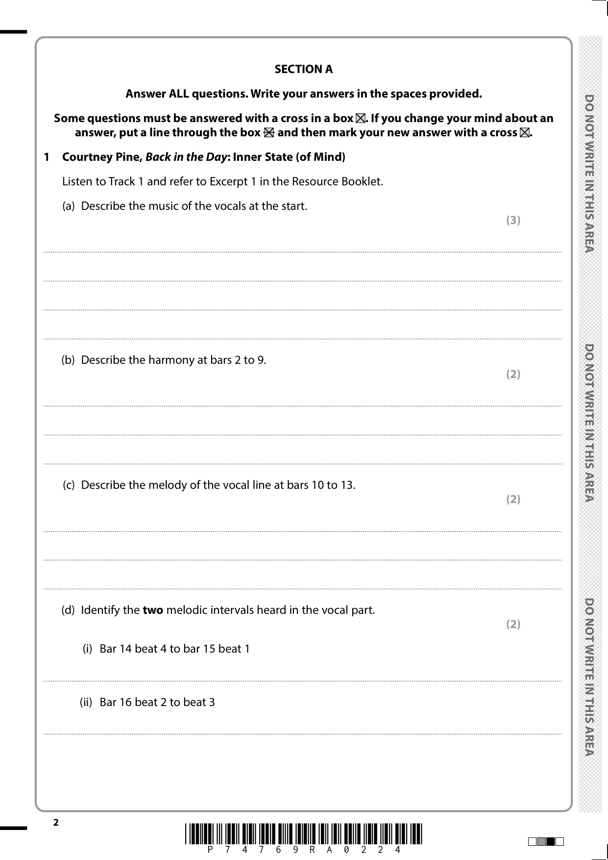 Pearson Edexcel  A Level Music Component 3 2025 Question PDF