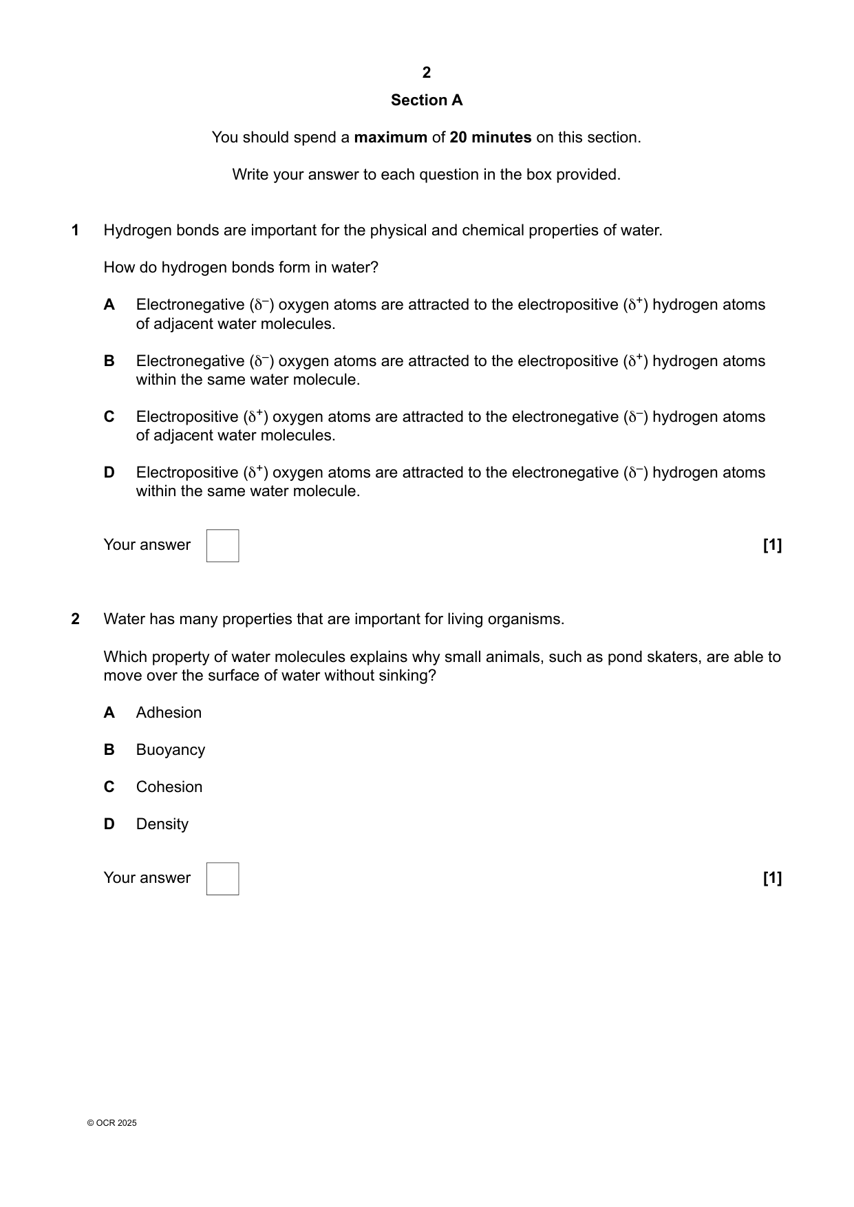 OCR A Level Biology A Paper 2 2025 Question Paper