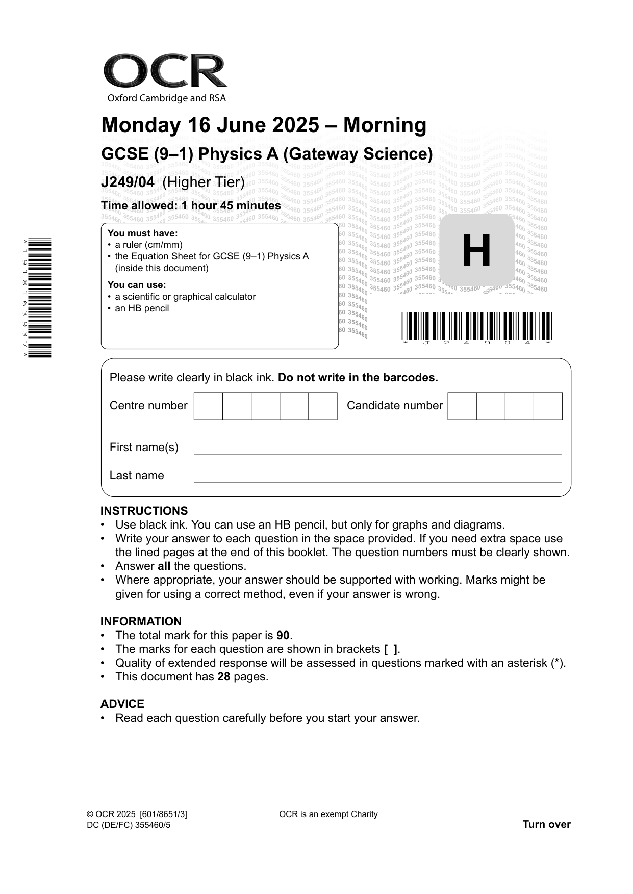 OCR GCSE Physics Paper 4 2025 Question Paper