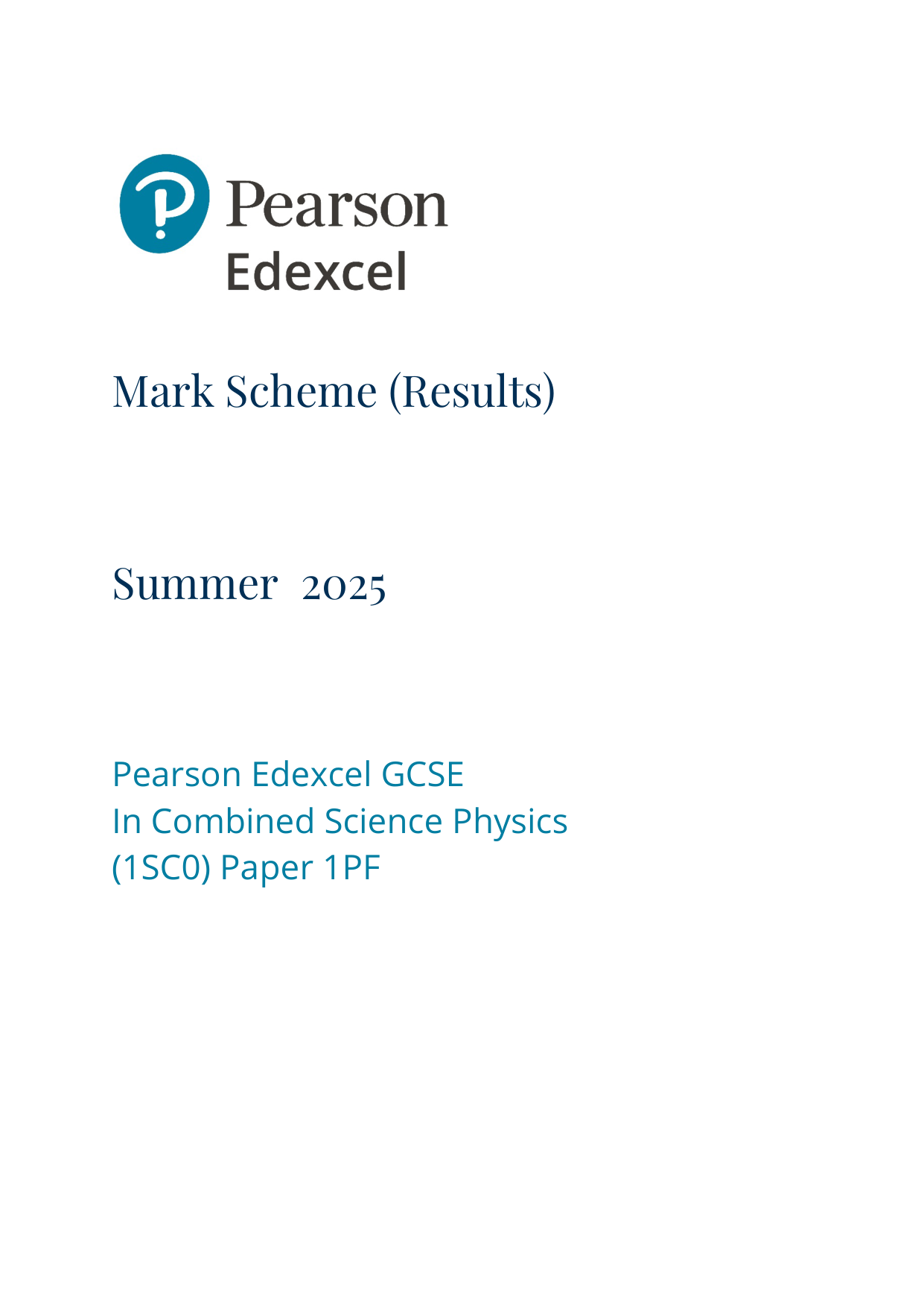 Pearson Edexcel GCSE Combined Science Paper 3 2025 MS