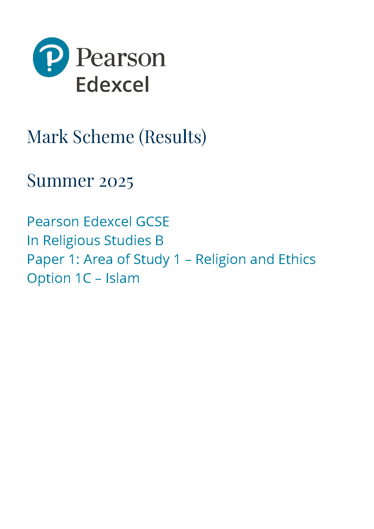 Pearson Edexcel GCSE Religious Studies  Paper 1C 2025 MS IMG-1