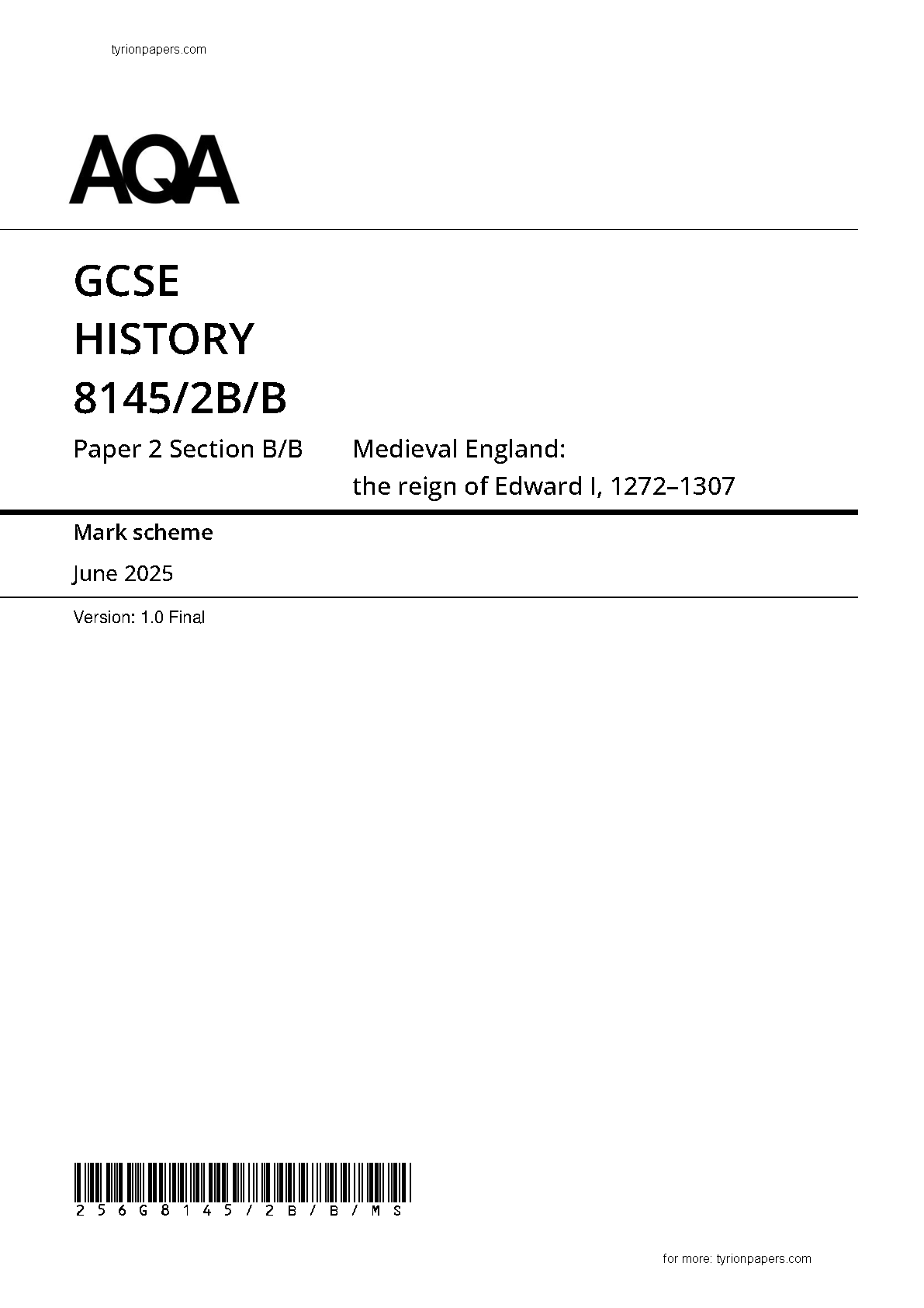 AQA GCSE History Paper 2B Section B/B 2025 Mark Scheme IMG-1