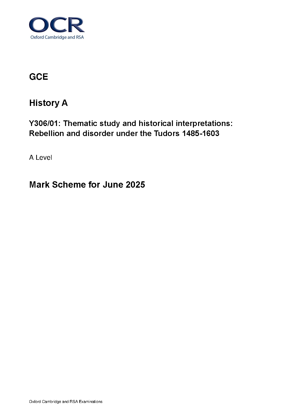 OCR A Level History A Tudor rebellions 2025 Mark Scheme IMG-1