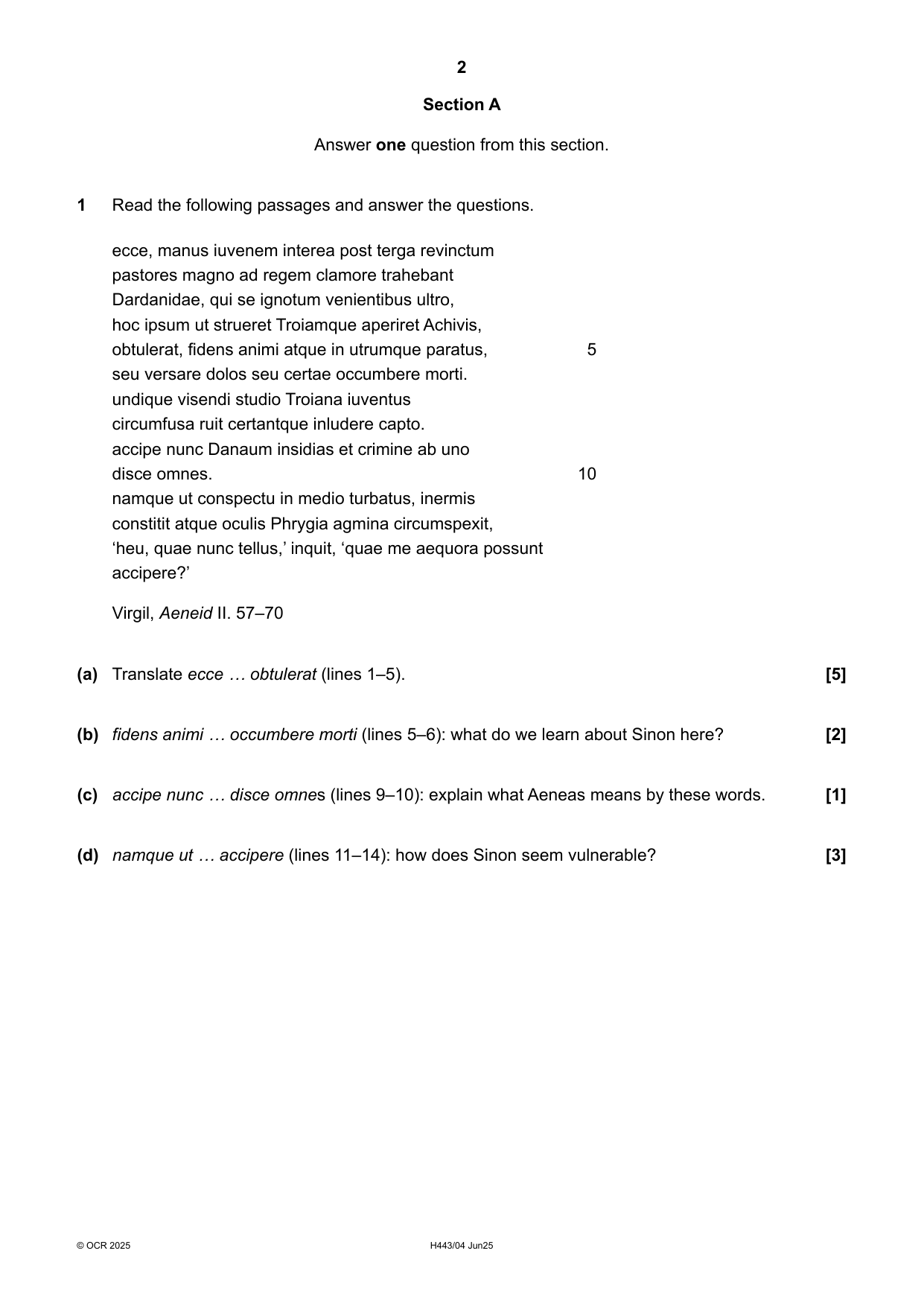 OCR A Level Latin Paper 4 2025 Question Paper